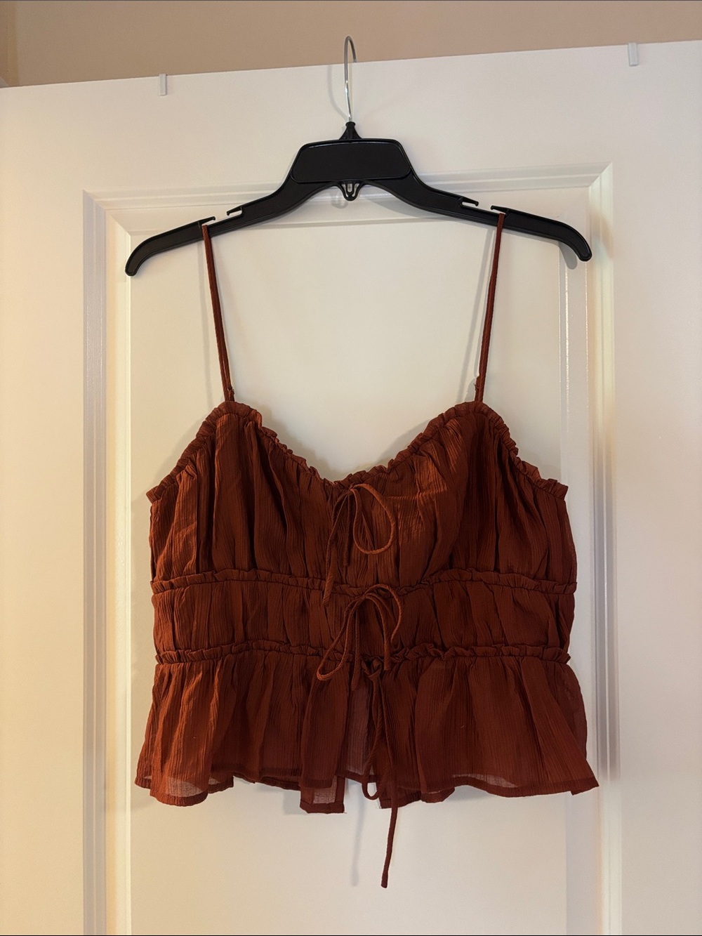 Alter’d State Rust Spaghetti Strap Ruffled Crop Top